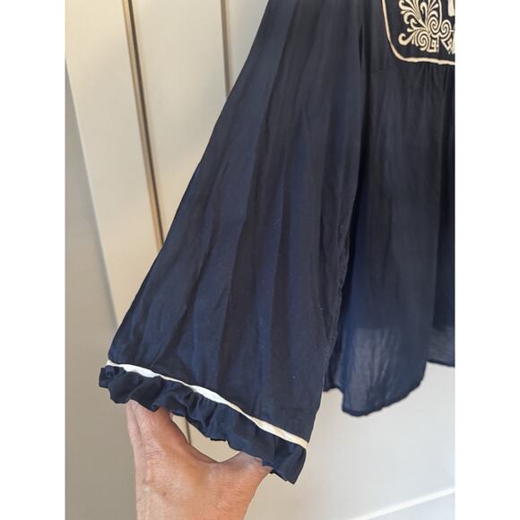 Lane Bryant Embroidered Navy White Blouse Top Sz 22-24 Boho Hippie Coverup - Picture 3 of 13